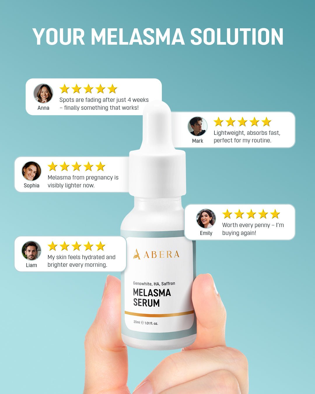 Abera Melasma Serum, Melasma Treatment for Face, Dark Spot Corrector Serum, Melasma Dark Spot Remover, Sun Spot, Age Spot, Brown Spot Remover for Men, Women - ABERA SHOP